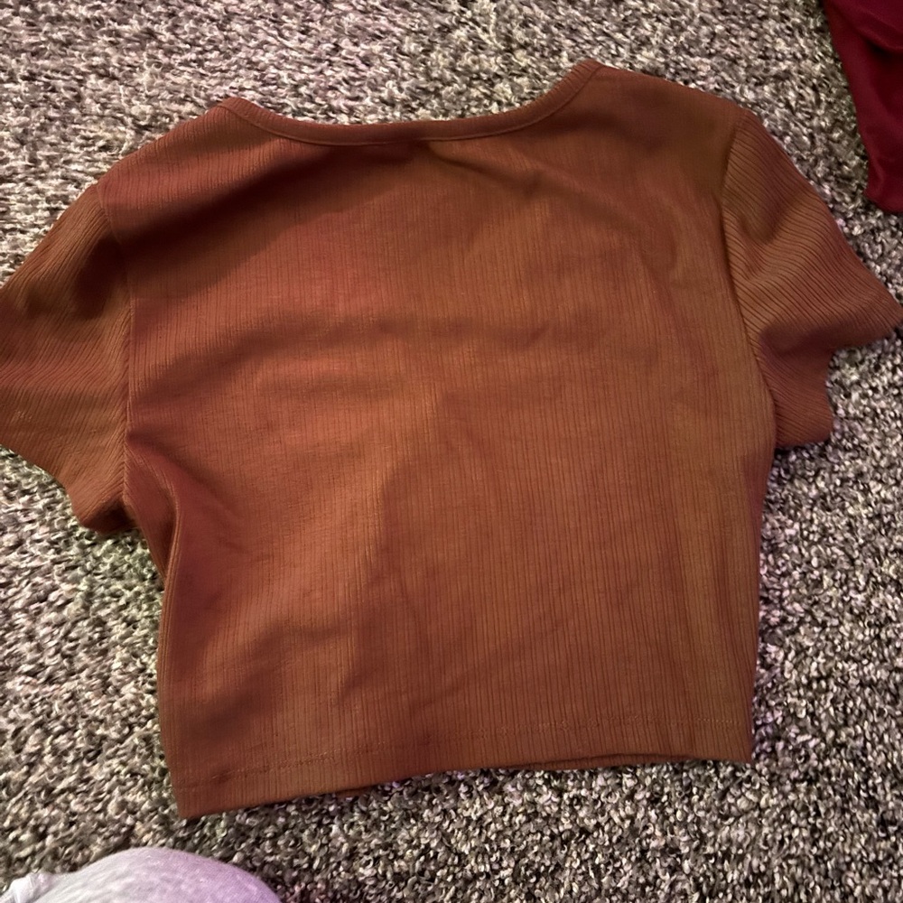 SHEIN Brown Ribbed Button-Down Top - Picture 3 of 3